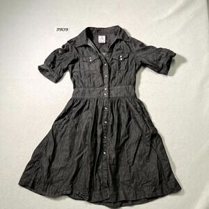 579 Shirt Dress Womens XS Black Tie Back Waist Pearl Snap Front Short Sleeve